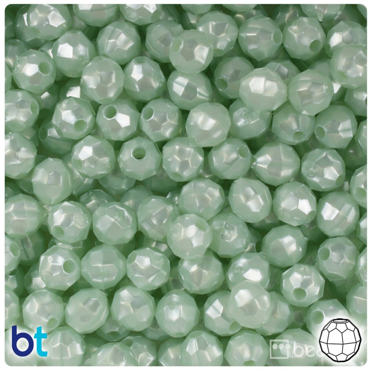 BeadTin Sea Foam Pearl 8mm Faceted Round Plastic Craft Beads (450pcs)